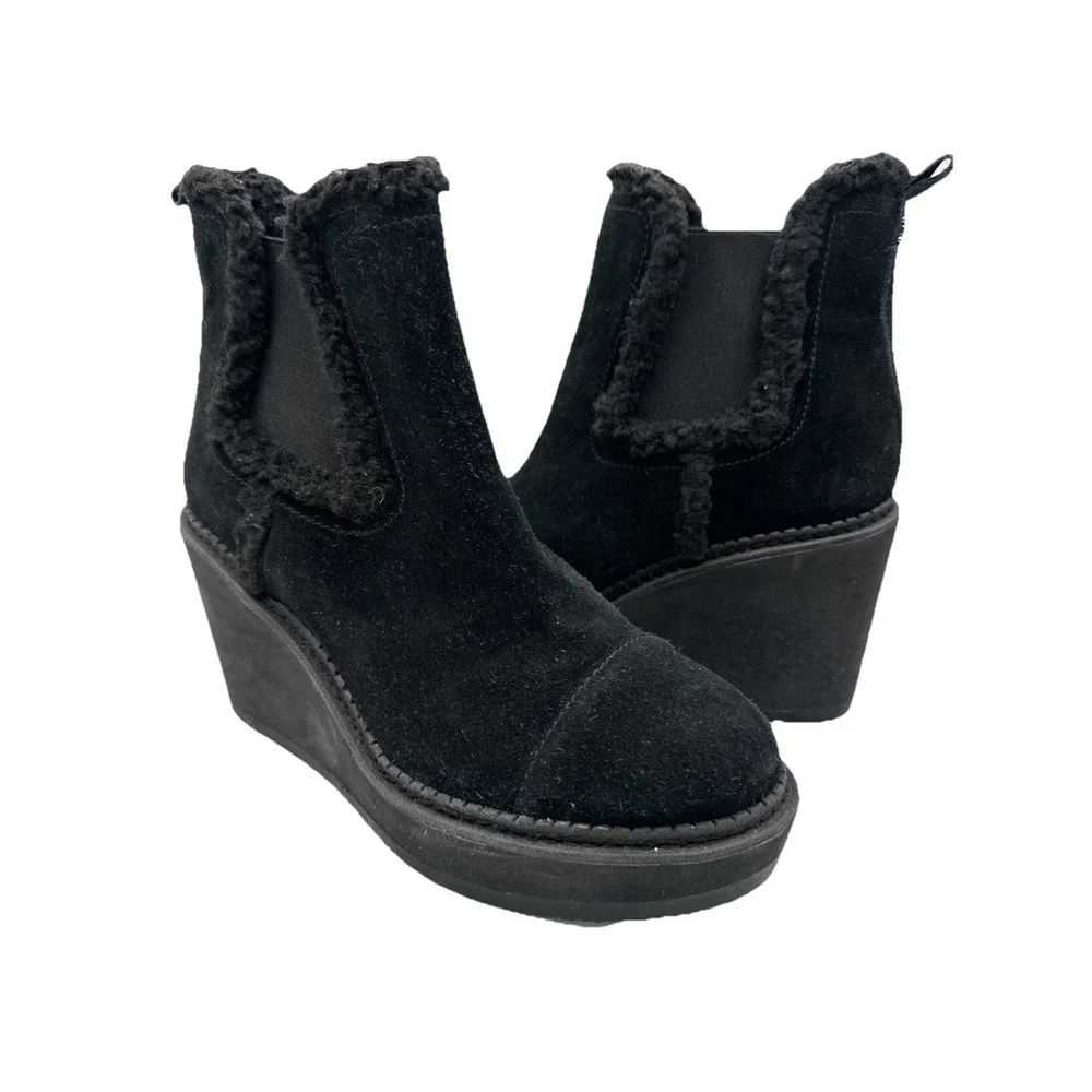 NEW $160  Sam Edelman 7 Black Reagan Waterproof Suede Faux Leather‎ Wedge Boots